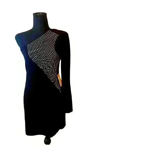 Sexy cold shoulder Express black with rhinestones emblements size 2 - Picture 1 of 9